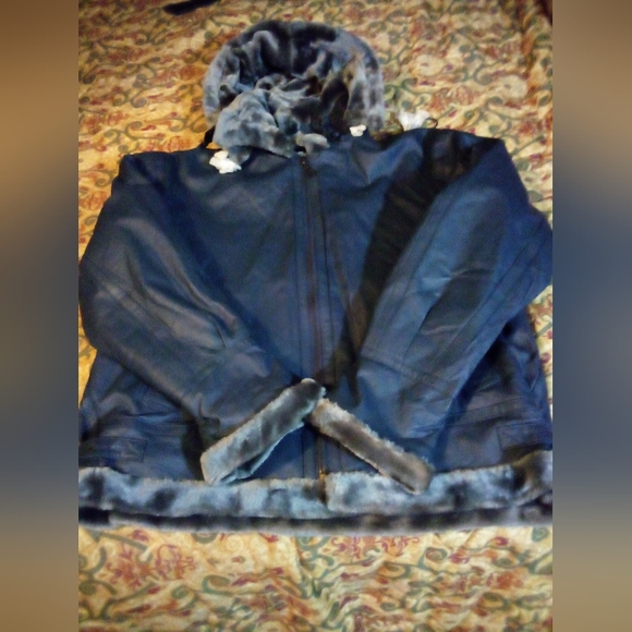 HIND Leather Faux Fur Insulated Removable Hooded Jacket Coat Men's L Blue/Gray - Picture 2 of 16